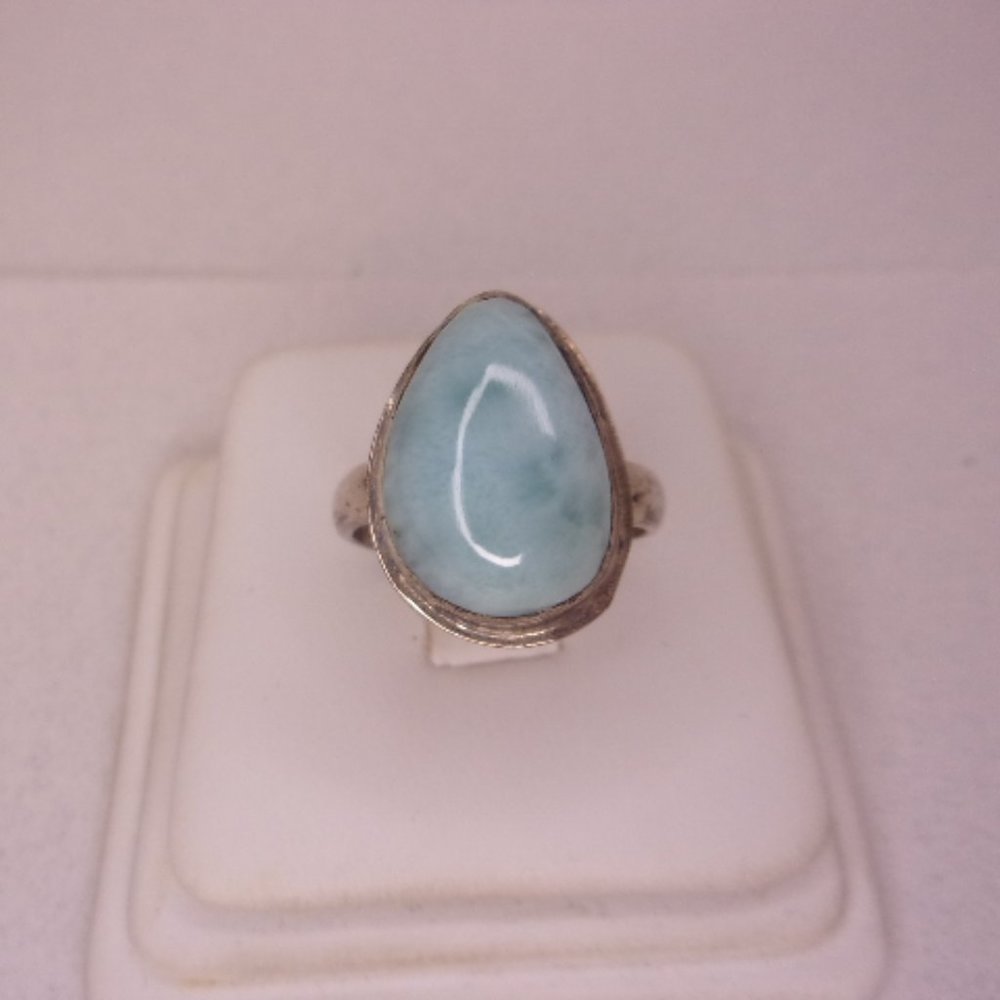 Southwest Style Sterling Silver Light Blue Stone Ring Size 6.5